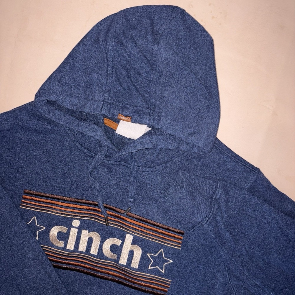 Cinch Mens Navy Retro Embroidered Logo Hoodie Blue XS